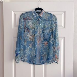 Zara sheer womens butterfly print blouse size XS